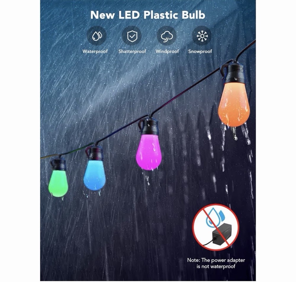 Govee Smart Outdoor String Light 48ft WiFi App Control Dimmable Open Box New