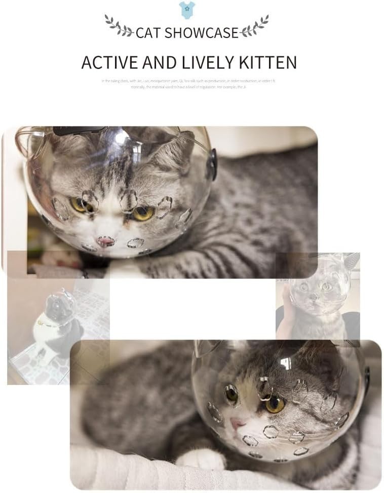Astronaut Cat Muzzle Adjustable Helmet - Breathable Transparent Kitten Preven...