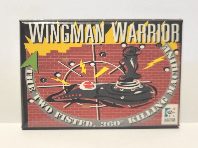 Logitech Wingman Warrior Pinback Button with blinking red lights CES promo