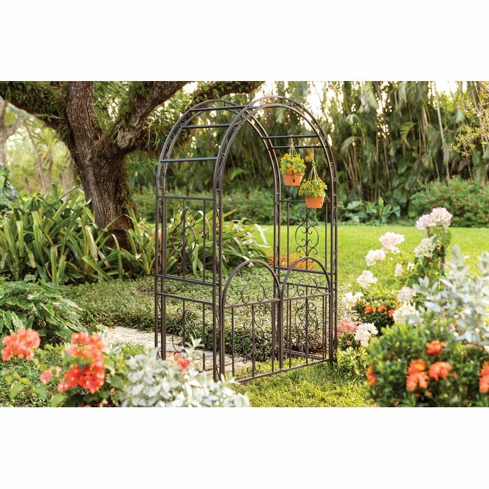 Iron Garden Arch with Gates Vintage Style Scroll Metal Arbor Vine Plant Climber