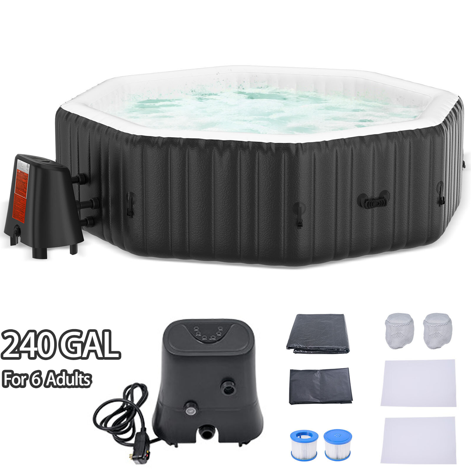 SLSY Octagon 6 Person Inflatable Hot Tub Spa with 130AirJets and Insulated Cover