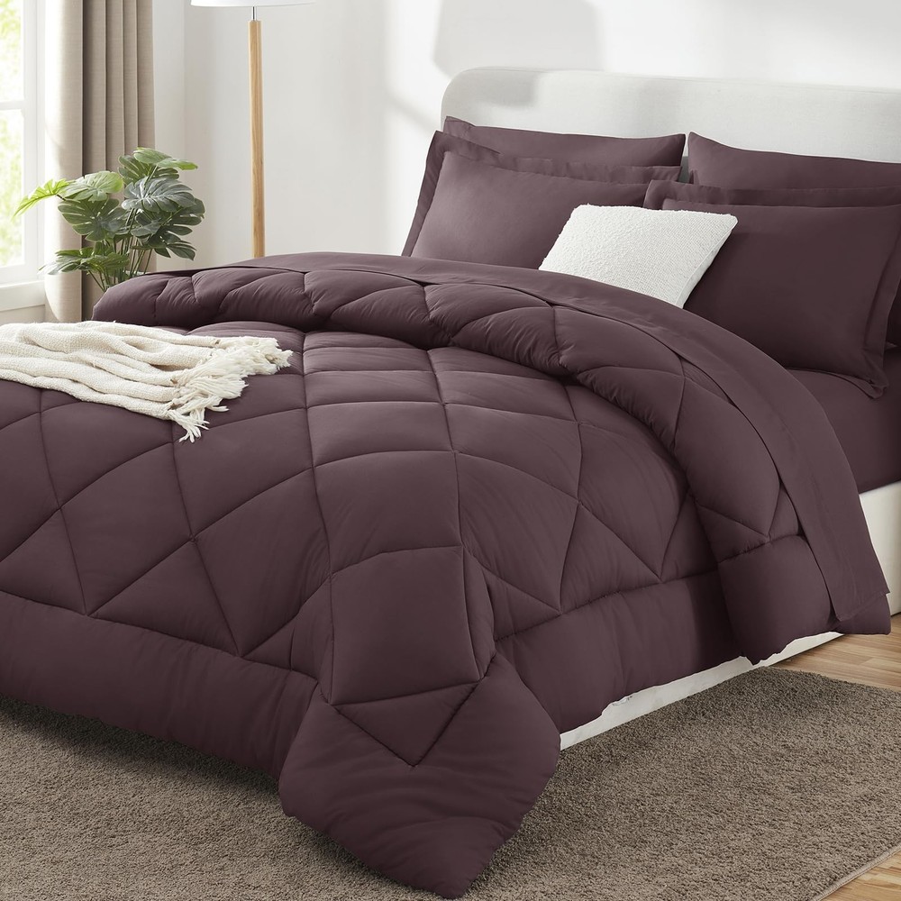 CozyLux Queen Comforter Set 7pc Cocoa Powder