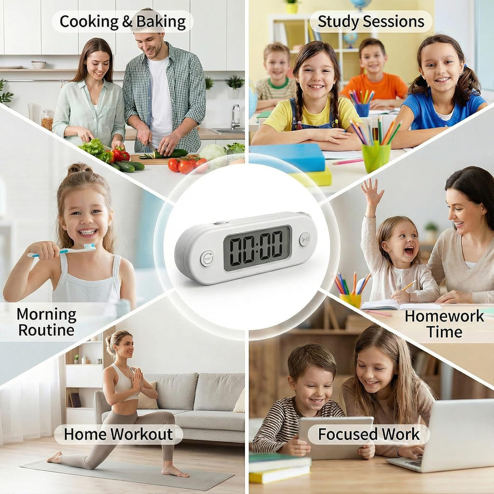 Digital Timer for Kids, Countdown Timer with Rotary Knob, Silent & Sound Modes,