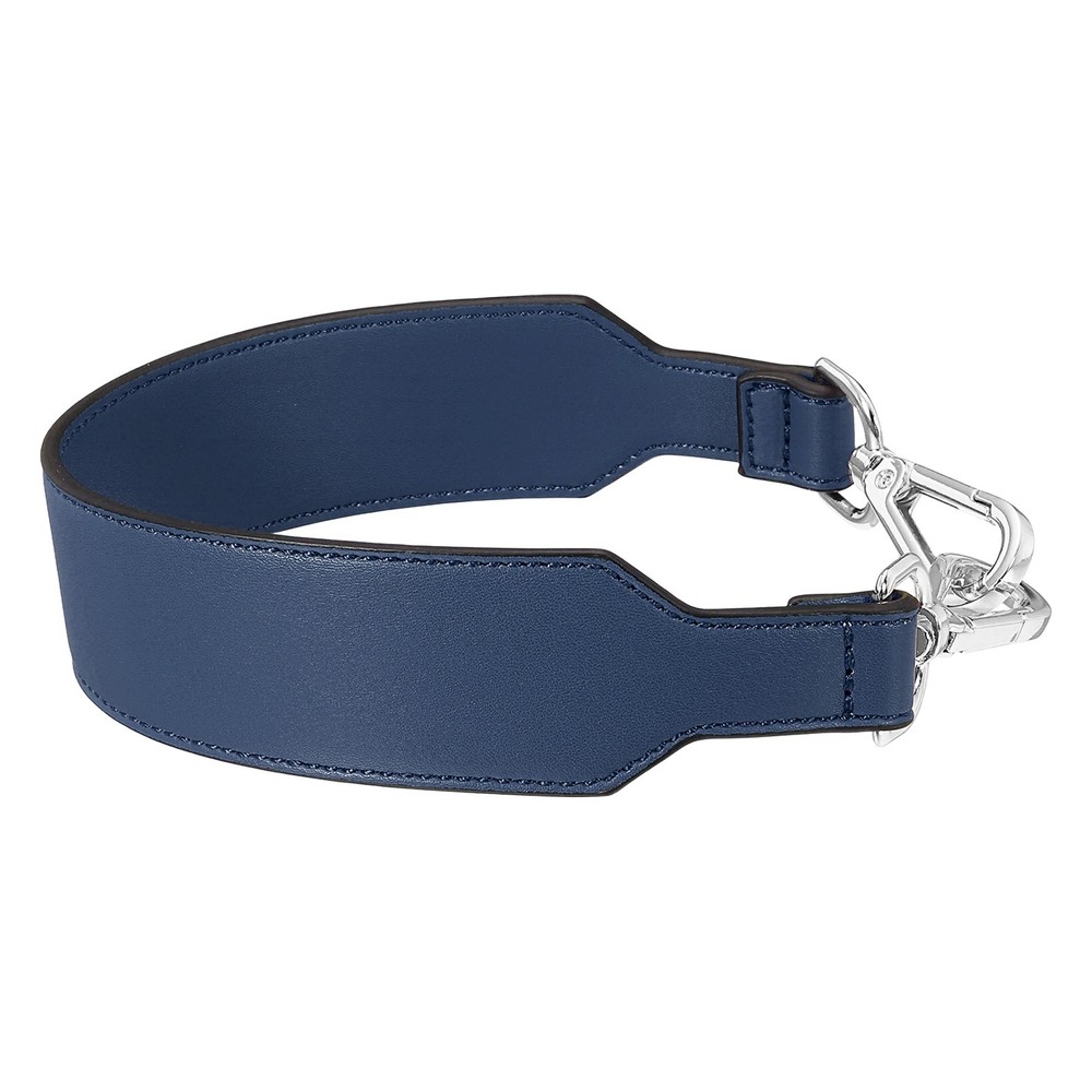 16 Inch Leather Purse Strap, Plain Pattern with Silver Buckle, Blue