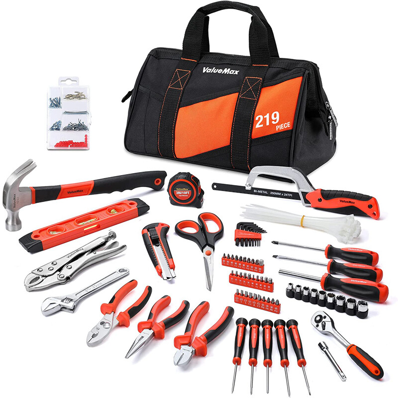 Home Repair Hand Tool Kit Basic Mechanic Tools Set w/Carrying Tool Bag 322/219PC