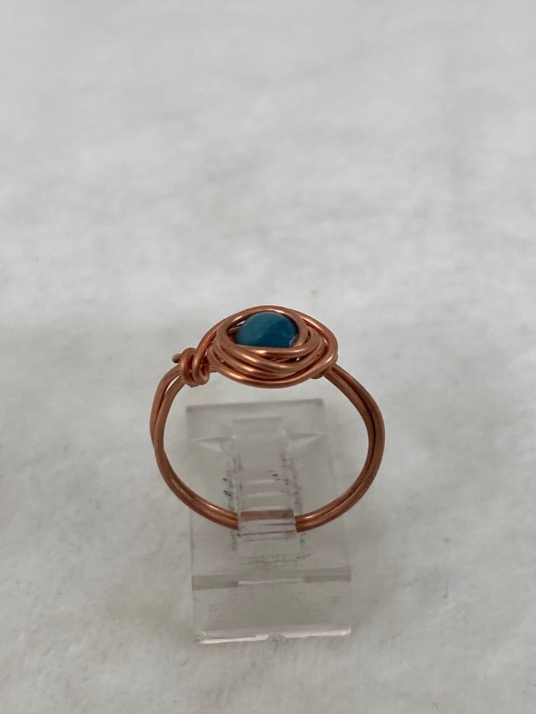 Handmade ~ Copper Wire Wrap ~ Turquoise Bead Ring Size 6 3/4. #223