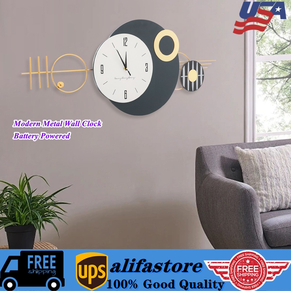 Wall Clock, Modern Decorative Art Clock, Battery Powered Metal Wall Decor Clock