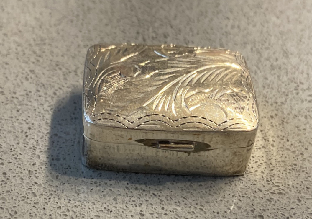 Vintage Engraved Sterling Silver Rectangle Pill Box