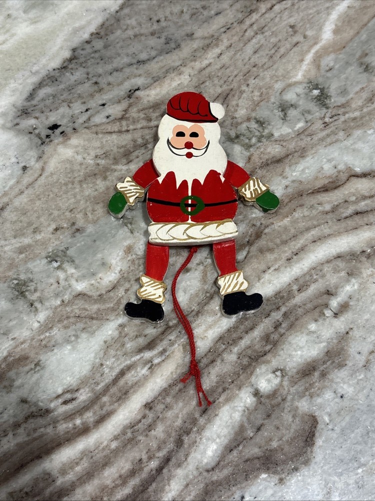 Vtg Dancing Santa Claus Wooden Christmas Ornament Pull String Jumping Hanging