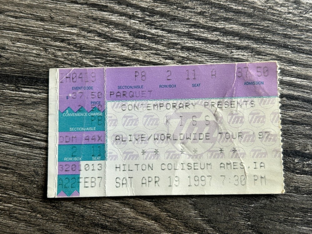 KISS Ticket Stub Alive Reunion Concert Tour April 19 1997 Iowa Vintage Kiss