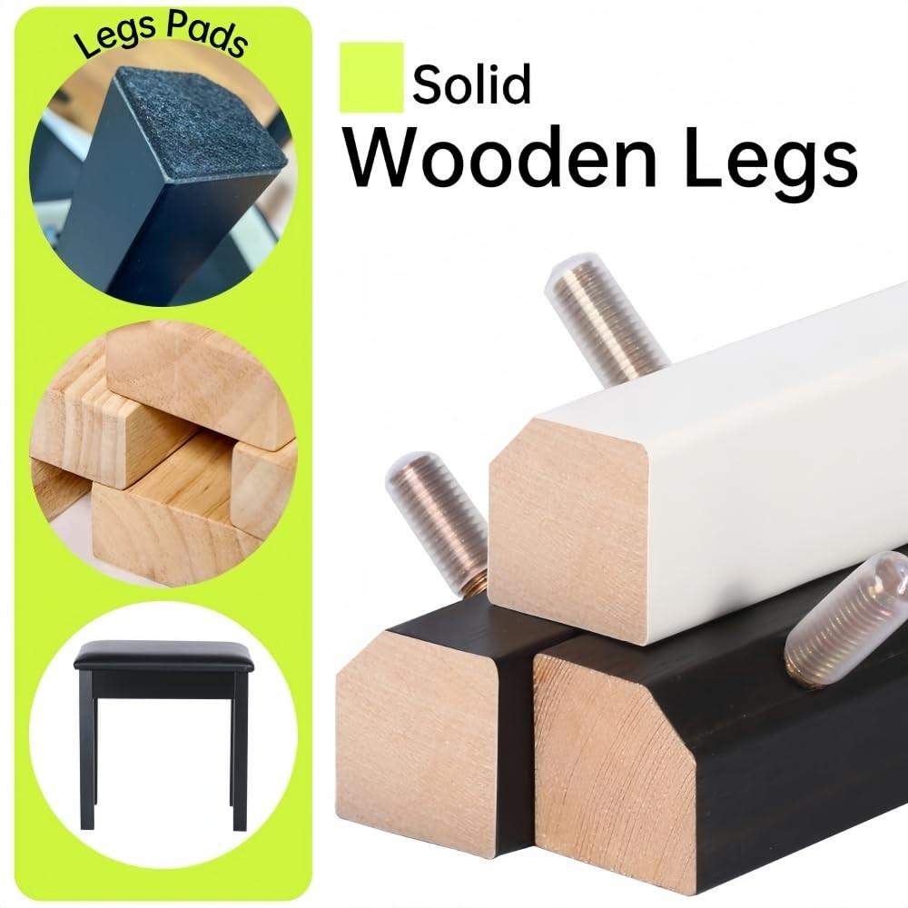 Solid Wood Piano Bench with Storage, Piano Stool and Padded Cushion, Keyboard...