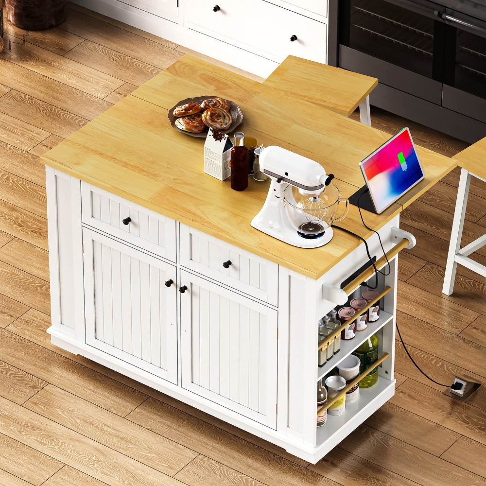 Kitchen Island W 2 Bar Stools 5 Open Side Racks 2 Drawers