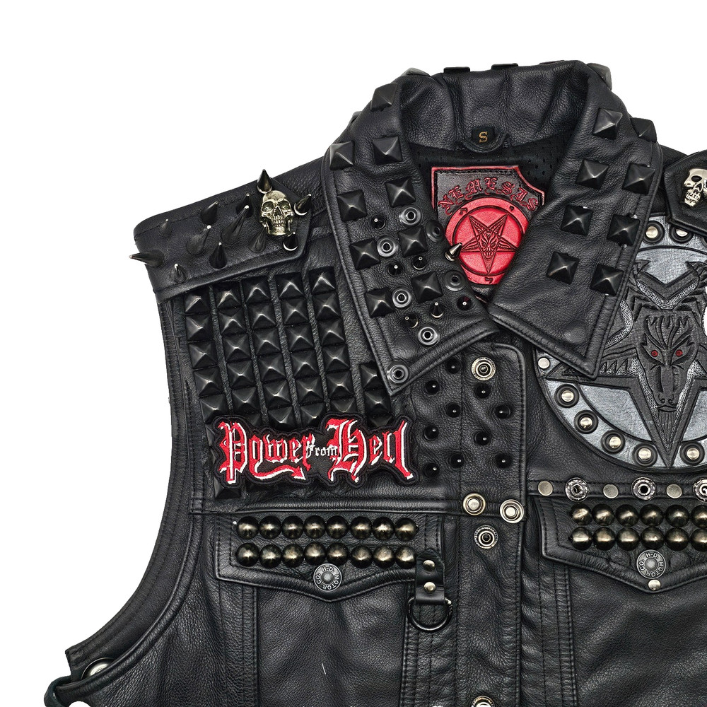 POWER FROM HELL RED AND WHITE (shaped border) EMBROIDERED PATCH