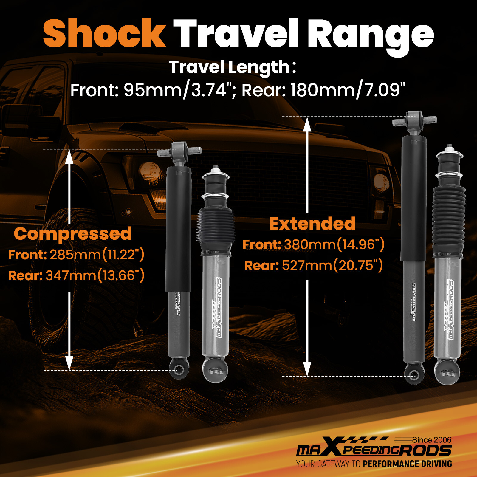 Front 2- 5" Rear 3-6" Drop Lowering Shocks for Chevy S10/GMC Sonoma 1982-2004