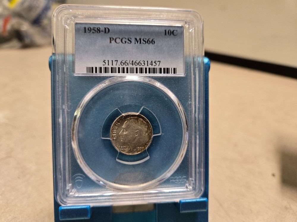 Slightly Toned 1958-D Roosevelt Dime PCGS MS66