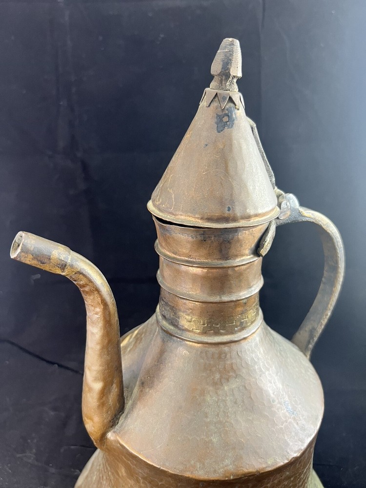Antique Copper Middle Eastern Dallah Hammered Rustic Pitcher Pot Patina Handle