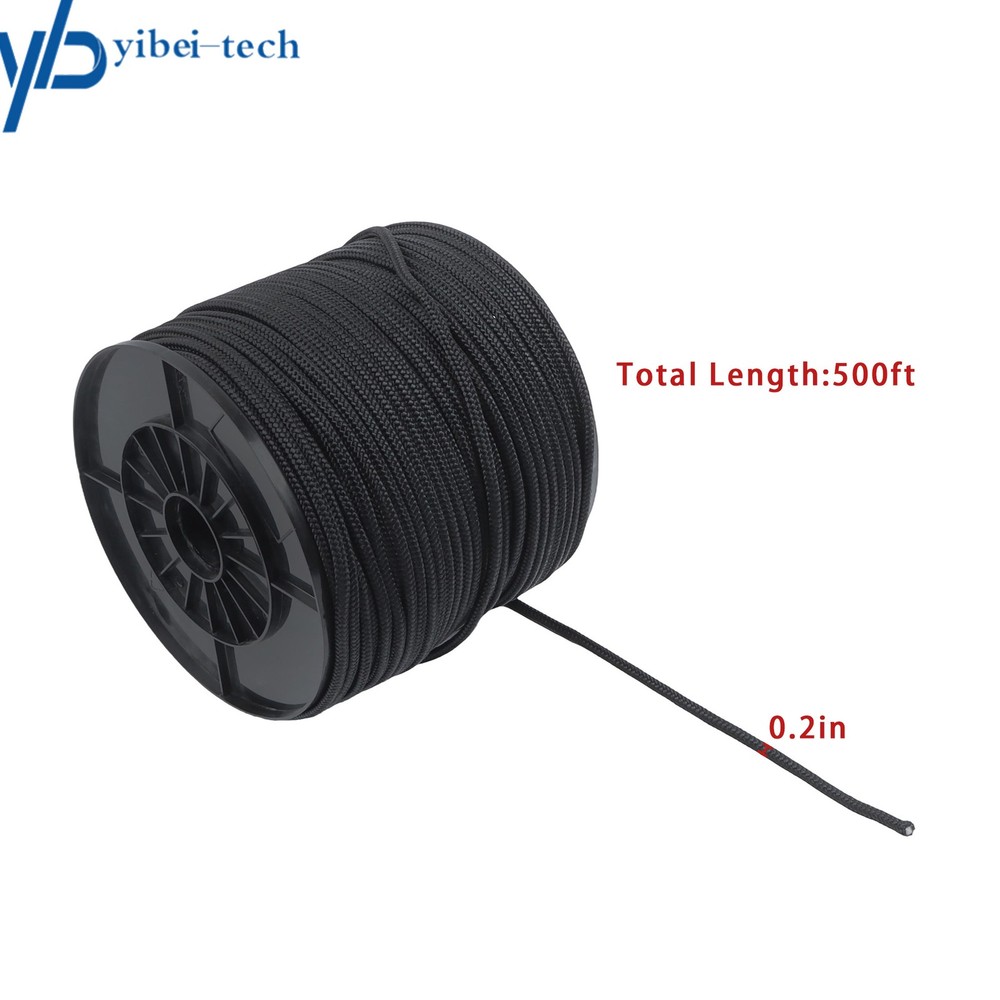 1/4 Inch Nylon Polyester Cord 500 Foot Spool Solid Braid Industrial Grade Black