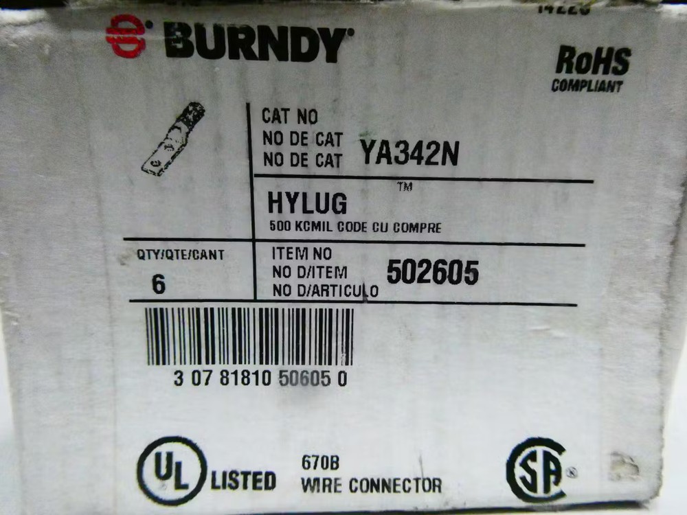 Box Of 6 Burndy YA342N Compression Lug