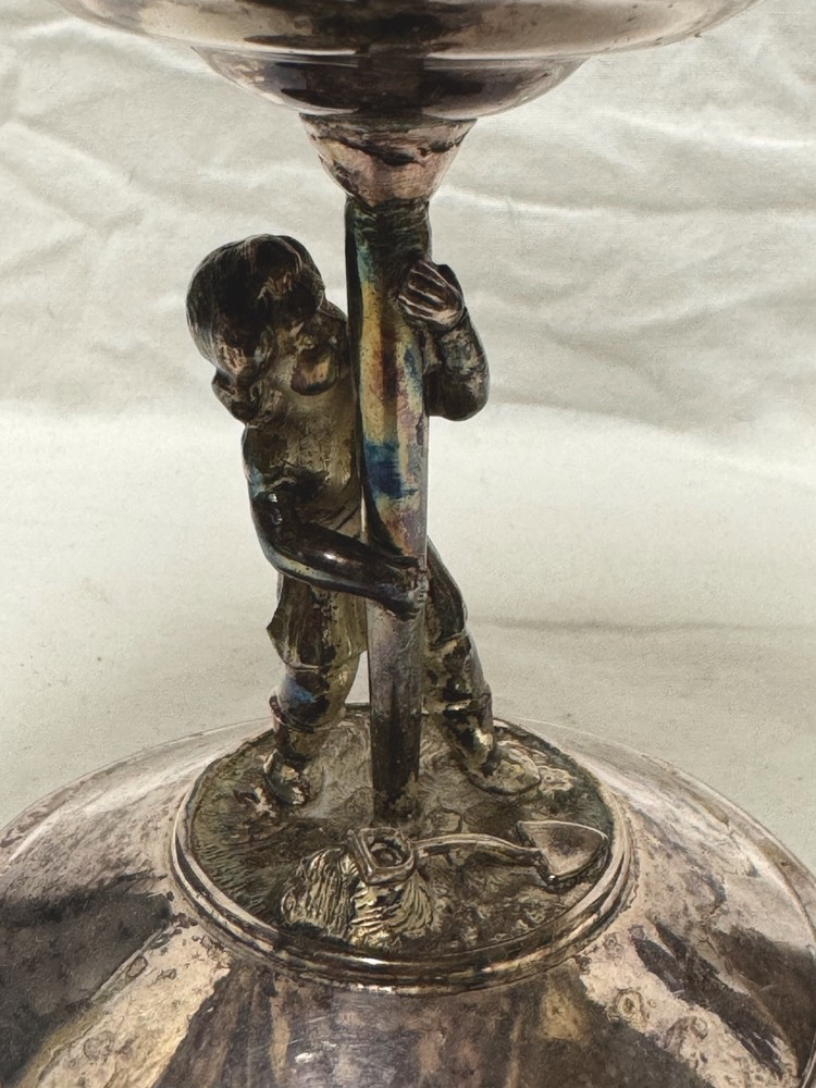 Hall Elton &Co Silver Plate Centerpiece Candy Dish,Child Figure,Bees -Mid 19th C