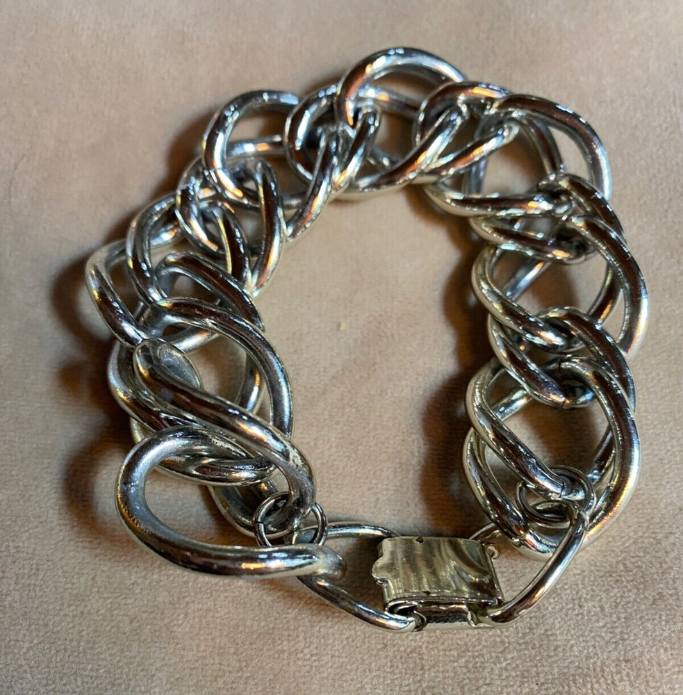 Vintage Silver Tone Large Link Bracelet 7"