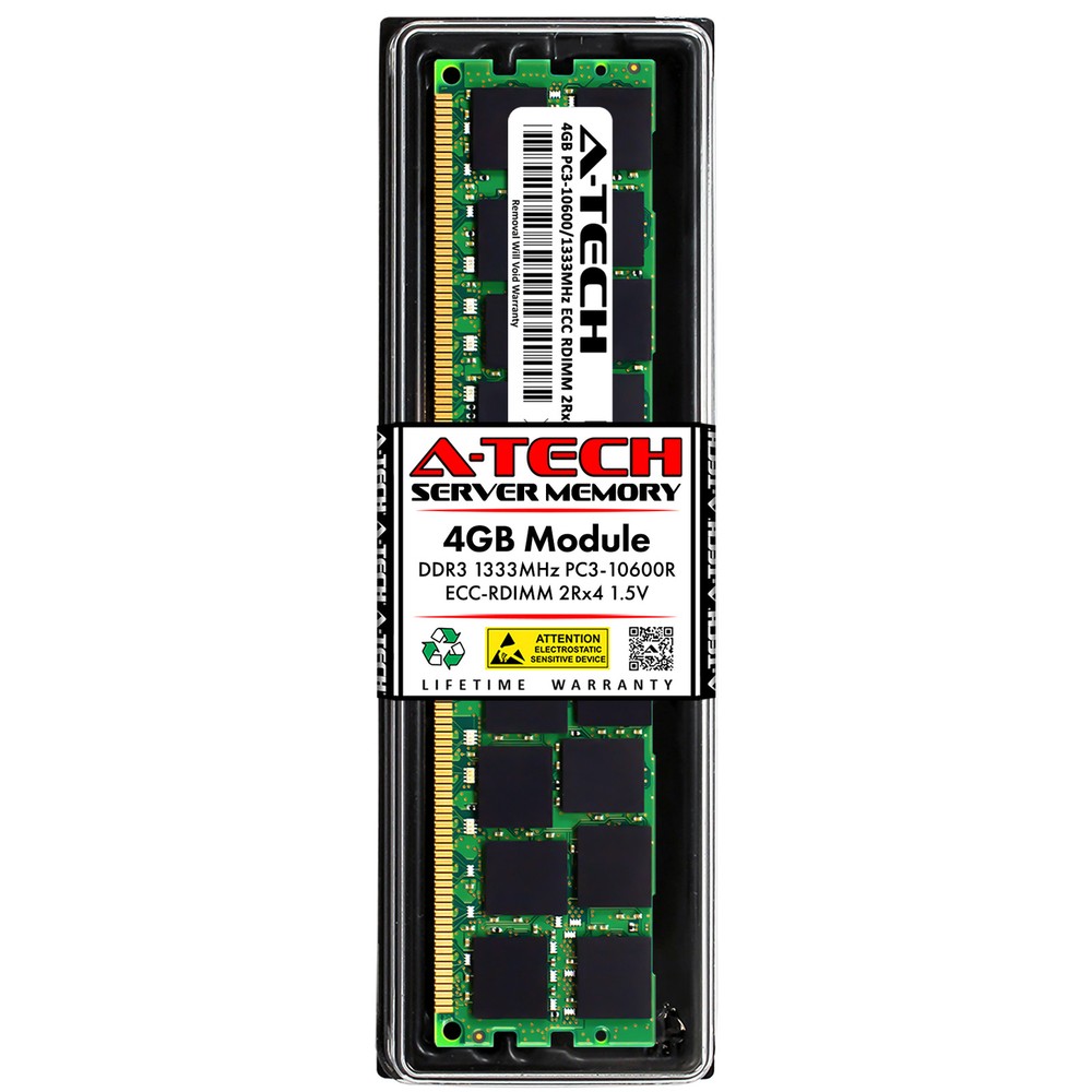 A-Tech 4GB 2Rx4 PC3-10600R DDR3 1333MHz ECC RDIMM REG Server Memory RAM Module