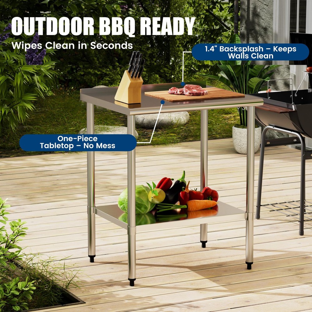 Stainless Steel Work Table 24x30 Inch with Adjustable Undershelf & Backsplash...