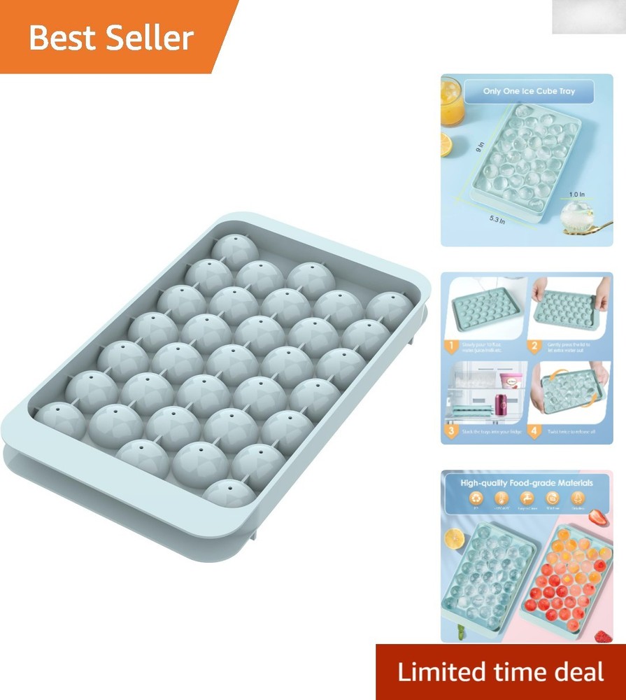 Compact Round Ice Cube Tray with Lid - Create Elegant Ice Balls Effortlessly