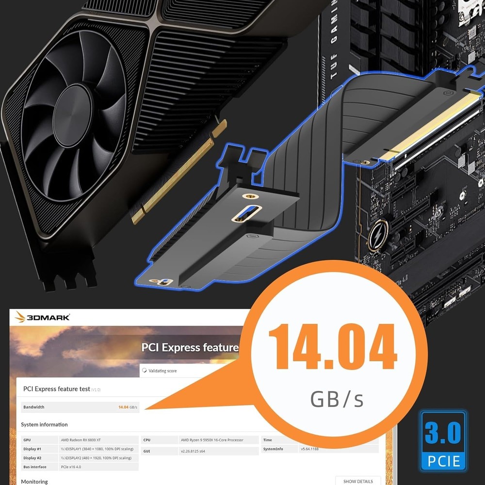 Efficient 600mm PCIe 3.0 Riser Cable for Low-End GPU with Anti-Static Protection