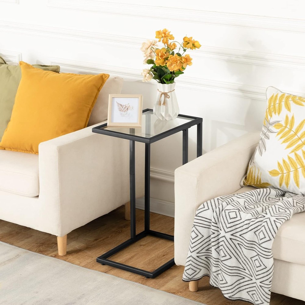 Black C Shaped End Table Set of 2 Side Table Sofa Couch Table Small Space