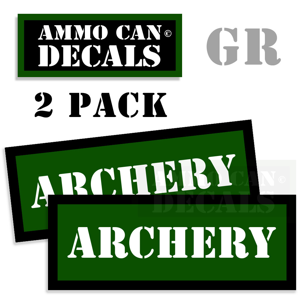 ARCHERY Ammo Can 2x GREEN Labels Ammunition Case sticker decals 2 pack 3"x1.15"
