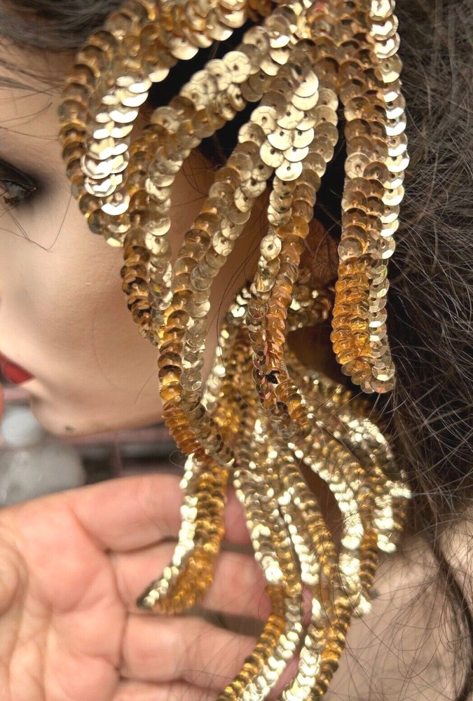applique 1940s sequins 3x5.5" gold 2pcs