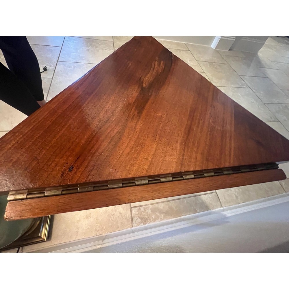 Antique Victorian Cloverleaf Drop Leaf Side Table Walnut Triangular 1800s
