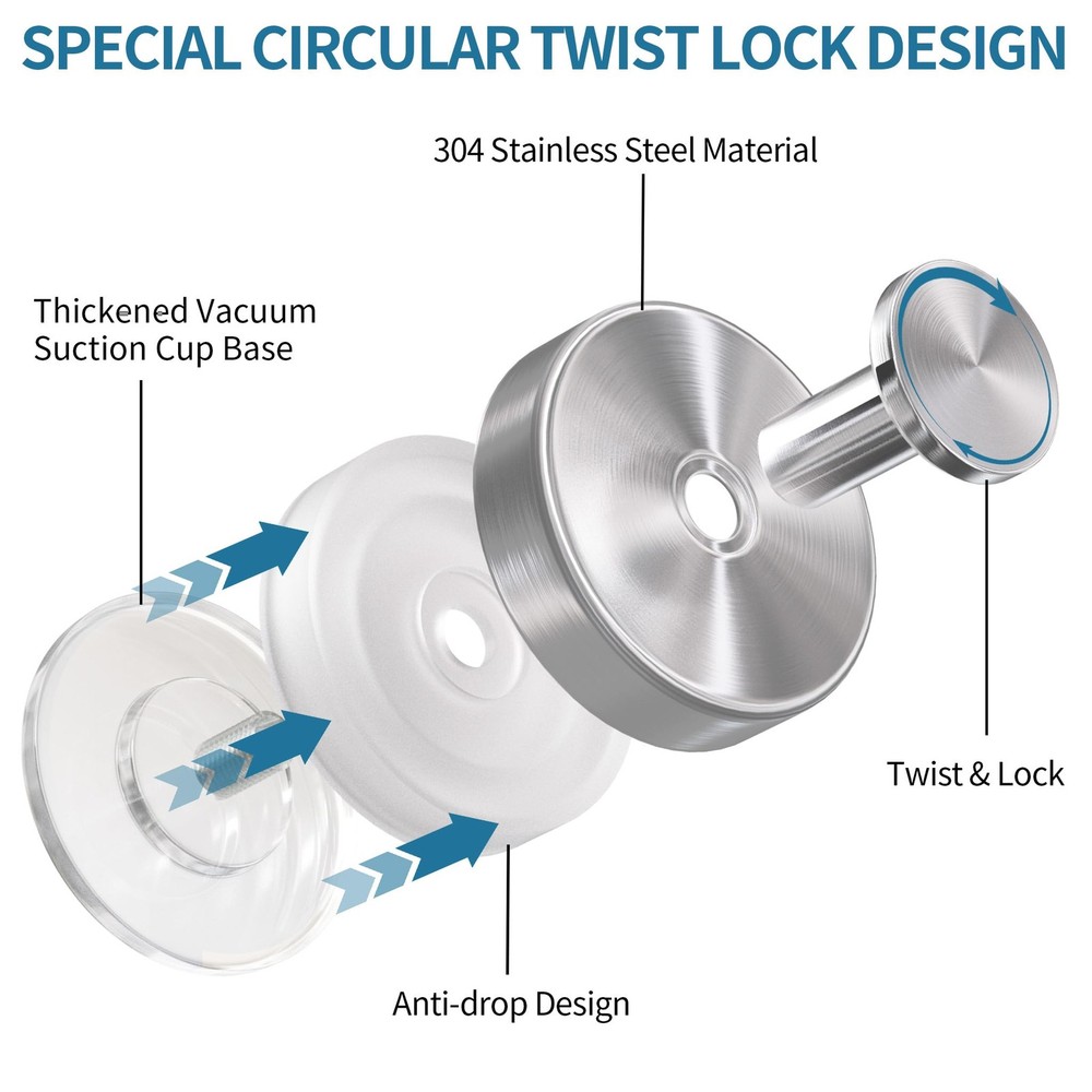 Suction Cup Hooks for Shower,2 Packs Towel Holder,Removable 2PC, Silver