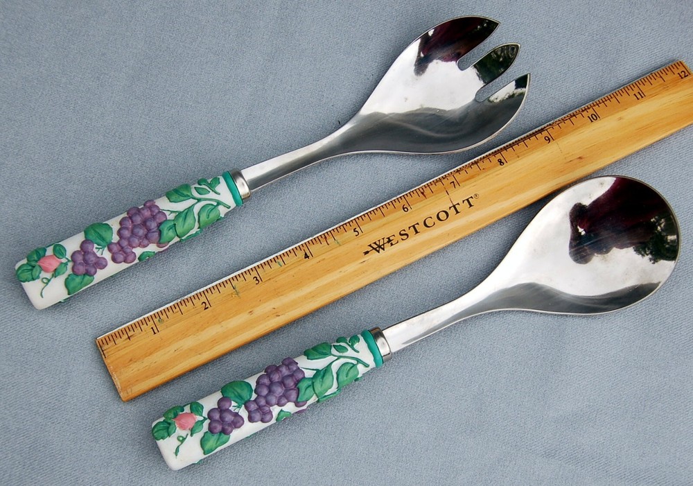 PFALTZGRAFF Stainless ~ SALAD SERVERS ~ SPOON & FORK / Tongs ~ GRAPE Handle