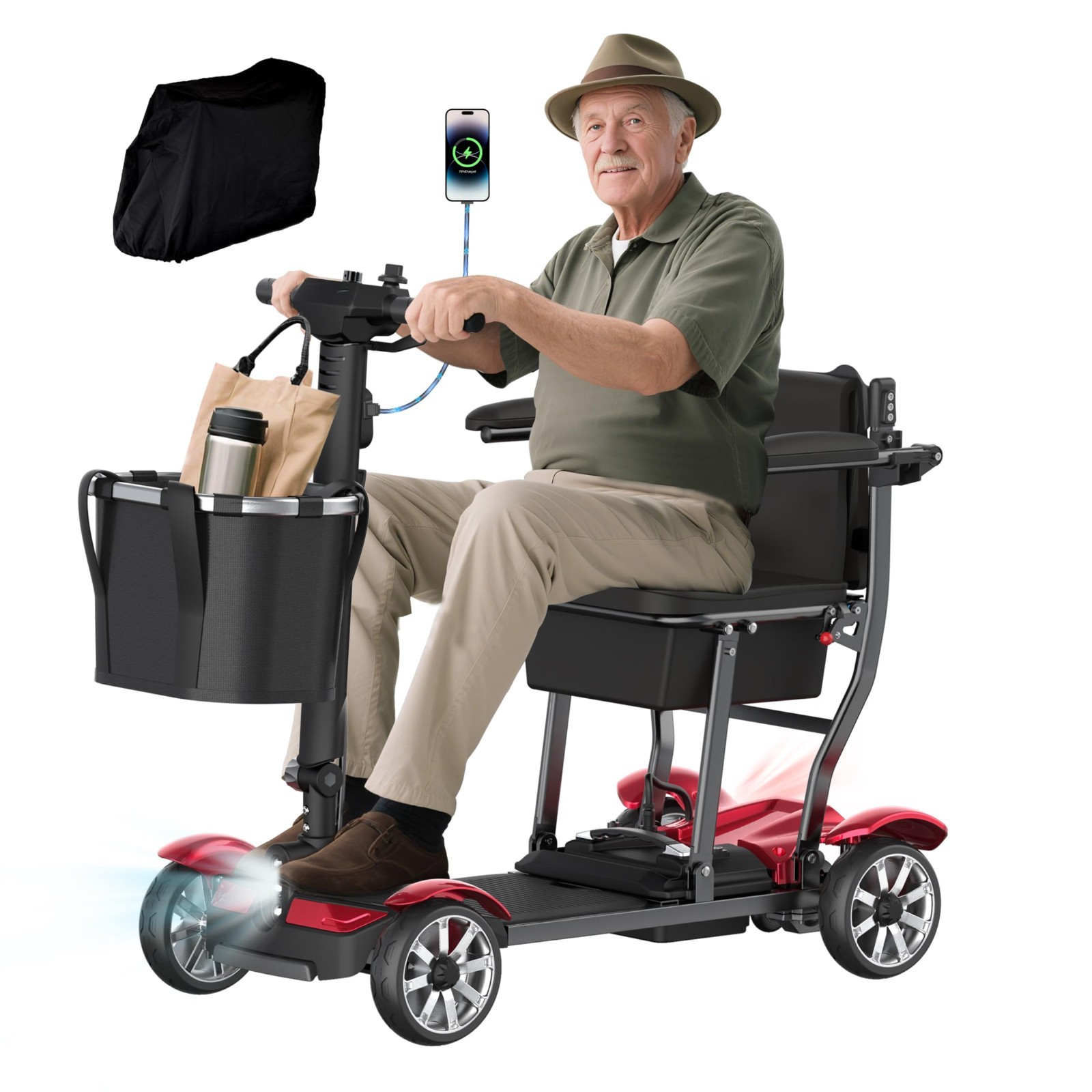 Lightweight 39lbs Foldable 4-Wheel Mobility Scooter for Adults, Airline Approved