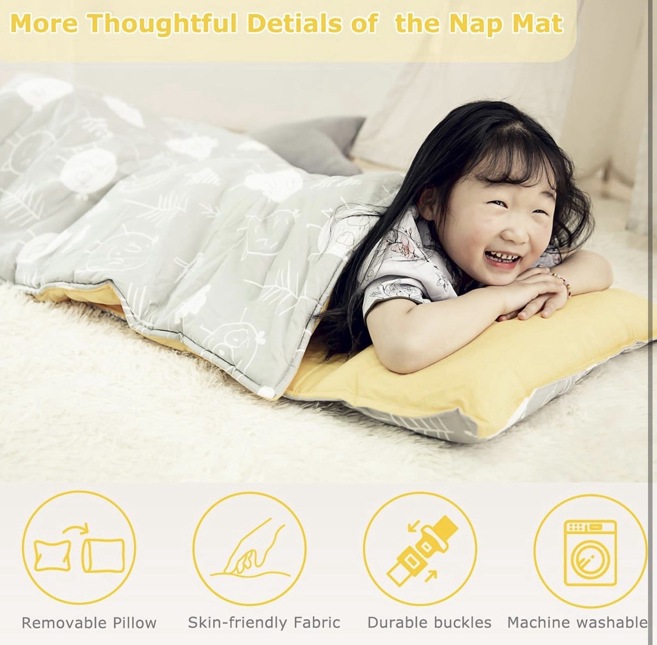 Hi Sprout Kids Toddler Lightweight and Soft Nap Mat, Minky Dotand Cotton-Star