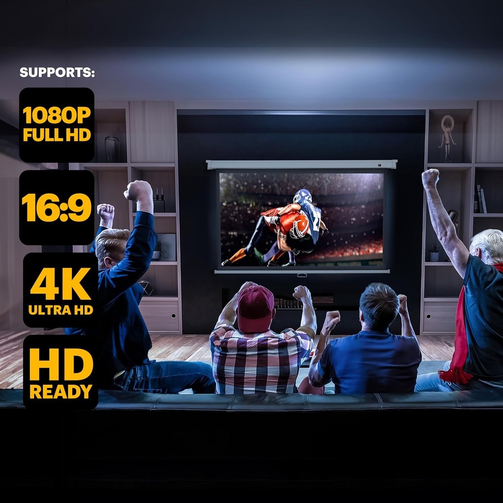 KODAK Manual Pull-Down White Projector Screen 80" Inch | Large 16:9 Office,...