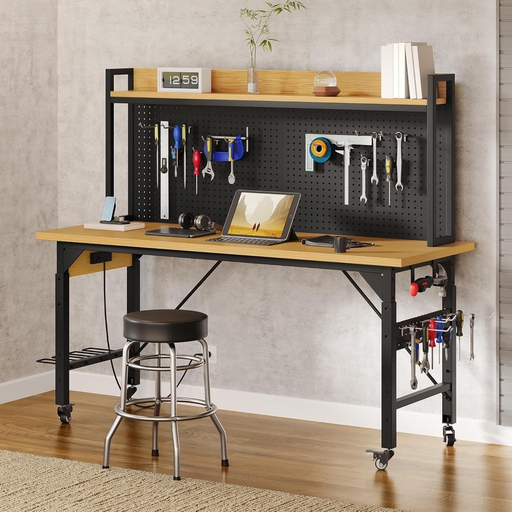 Adjustable Height Workbench 48in Pegboard 1600lb