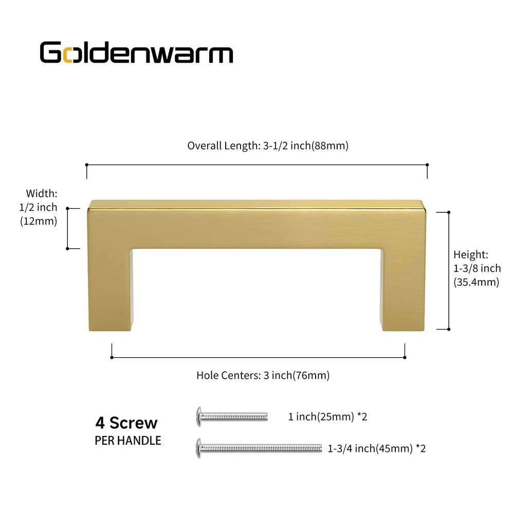 Brushed Brass Cabinet Handles Drawer Pulls and Knobs 5 Pack - LSJ12GD76 Stain...