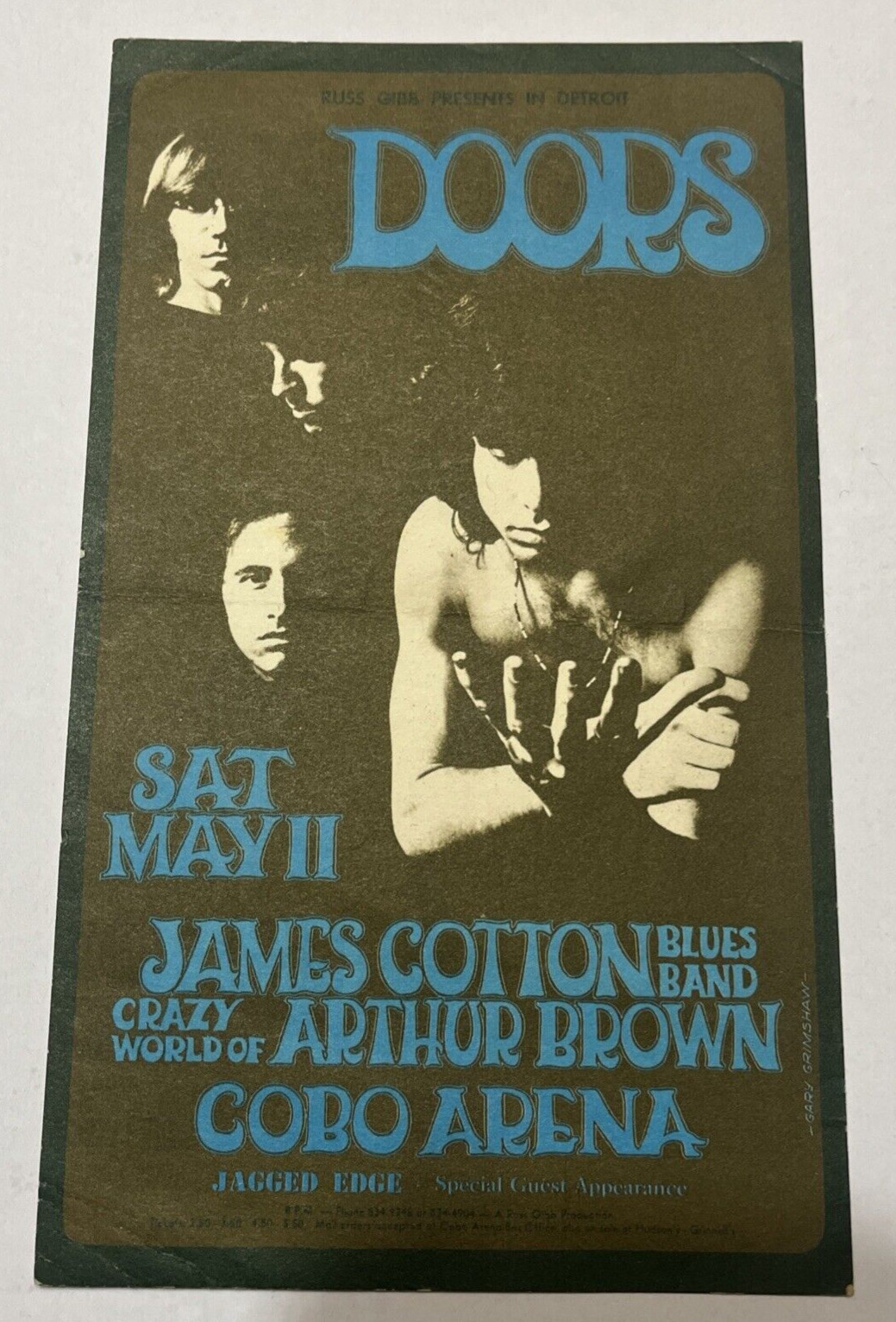 Original Vintage Handbill/Postcard Grande Cobo Arena Doors Arthur Brown & More