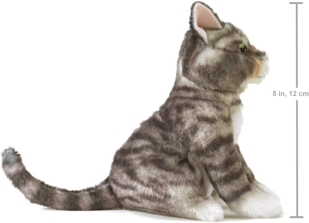 Folkmanis Mini Tabby Cat Finger Puppet, Gray; Black; White