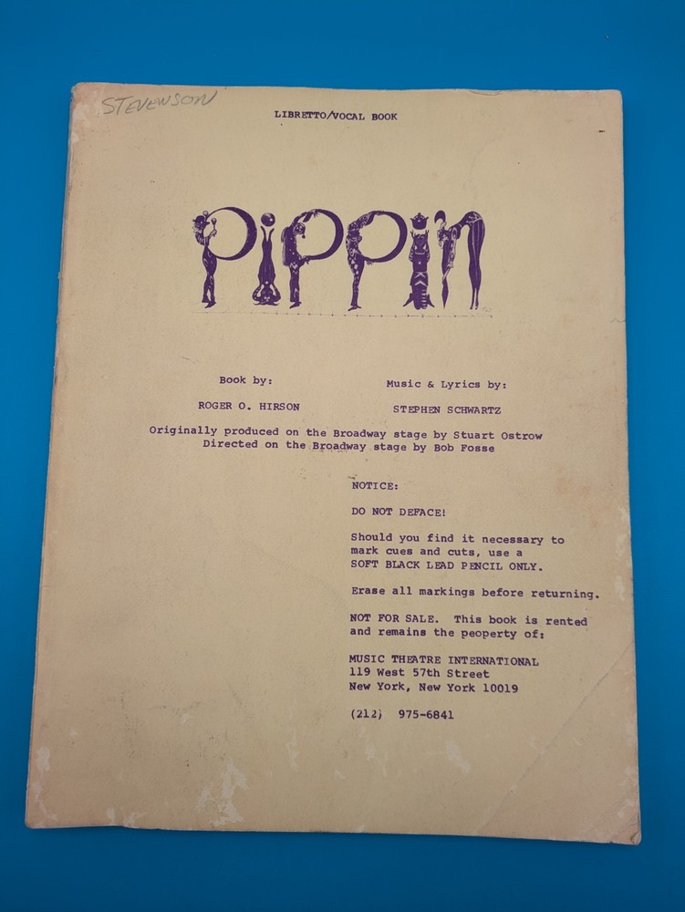 Vintage Pippin Broadway Script Vocal Book