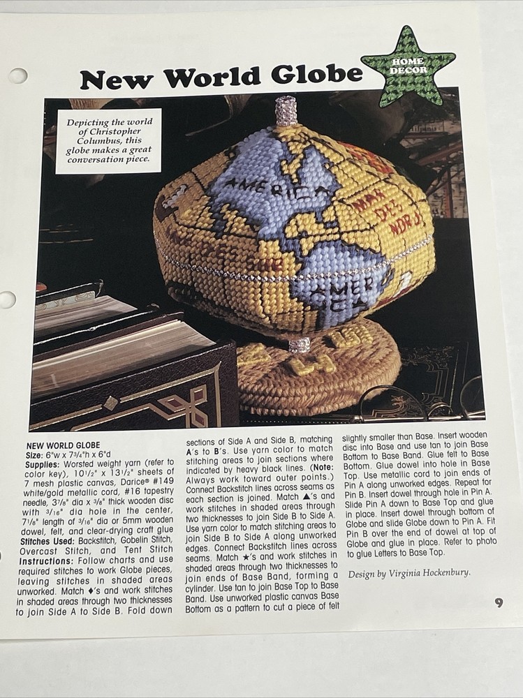 New World Globe Leisure Arts Plastic Canvas Pattern