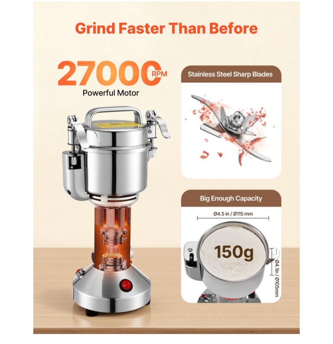 Electric Grain Mill Grinder, 0.3 lbs Commercial Spice Grinders, High Speed 850W