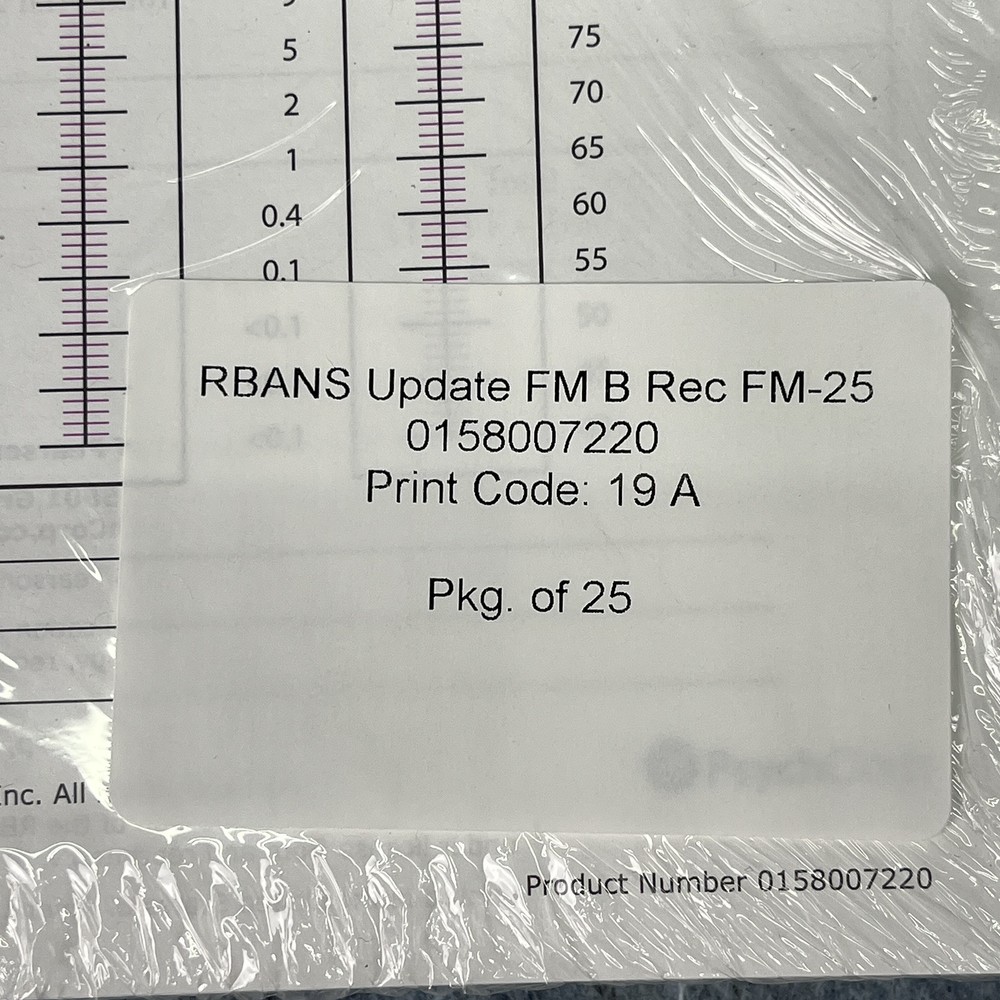 25-PACK Pearson RBANS Update Form B FM-25 Record Forms 2012 0158007220