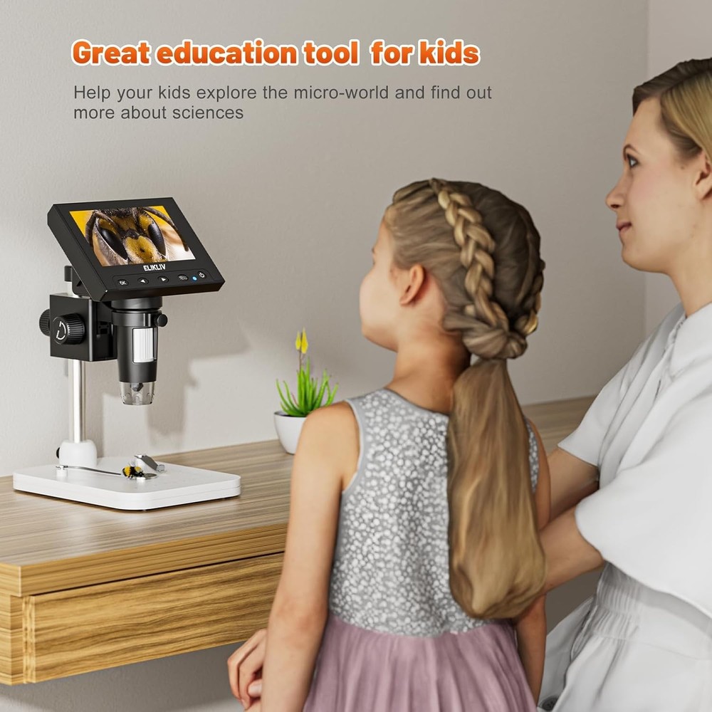 Rechargeable LCD Digital Microscope with 1000x Magnification & Height Adjustable