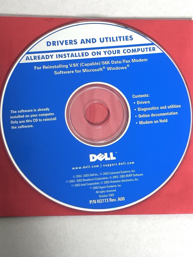 DELL Drivers & Utilities V.9X(Capable)/56k Data/Fax Modem Installation CD
