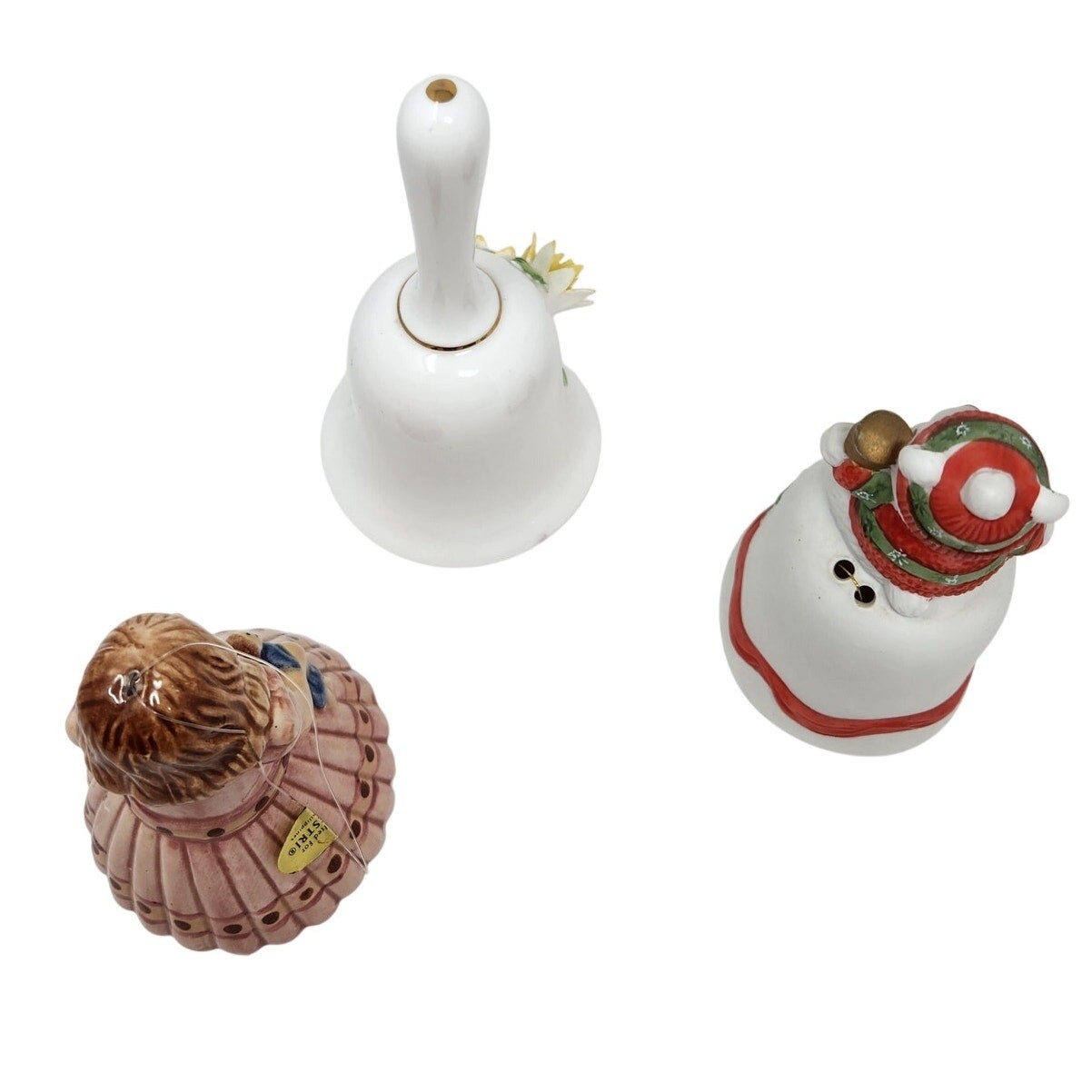 Lot Of 7 Mixed Etched Glass Ceramic Vintage Bells Collections Collectibles