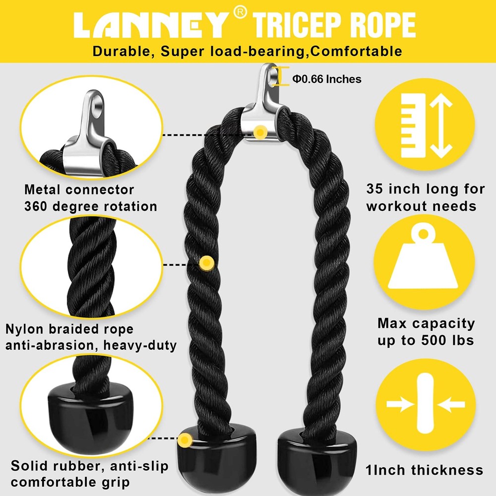 Tricep Rope Cable Machine Attachment, 35 Triceps Pull Down LAT Pulldown