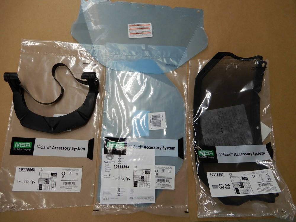 MSA Face Shield System; 1 visor frame, 2 polycarb. visors, 1 steel mesh visor